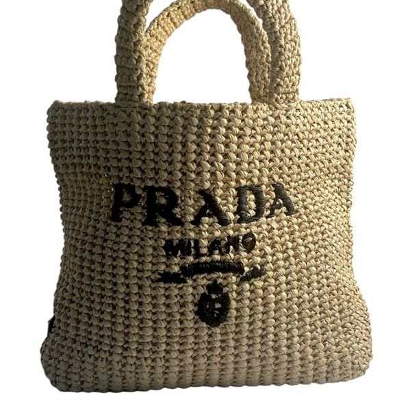 Prada Raffia Small Logo Tote - Picture 1 of 6